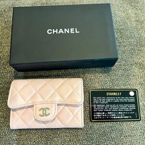 Authentic Chanel Lambskin Quilted Flap Card Holder Light Pink